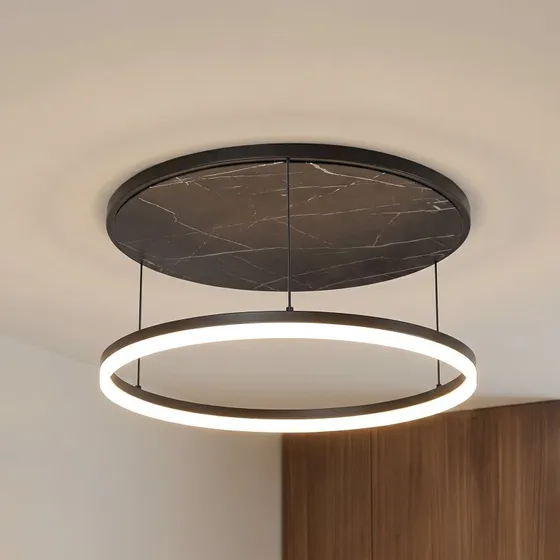 Lucande Plafoniera LED Orven Nero/Marmo Ø 50 cm Dimmerabile