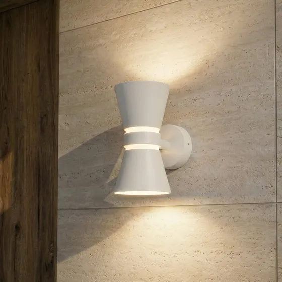 Applique da esterni LED Lucande Meravi, bianca, 2 luci, IP44