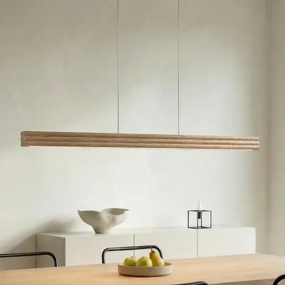 Lucande Annetta Lampada LED Sospensione 117 cm Legno e Acciaio