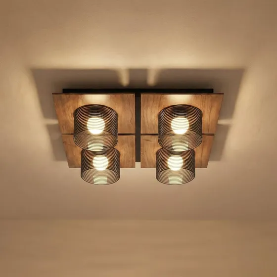 Plafoniera LED Lucande Eiko, 42 cm, Noce e Vetro Grigio Fumo