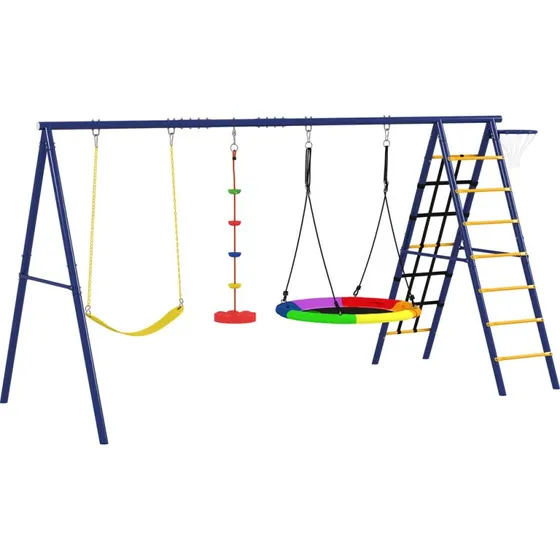 Playground 6 in 1 350x183x200 cm con Altalene, Canestro e Arrampicata
