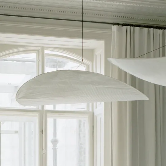 Lampada a sospensione New Works Tense, Ø 90 cm, Bianca