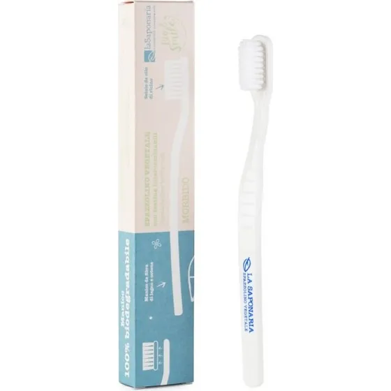 La Saponaria Spazzolino Fibra Vegetale Setole Morbide Bianco Blu