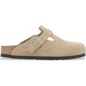 Birkenstock Boston Zoccoli in Pelle Suede Beige Calzata Stretta