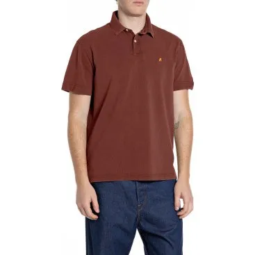 Polo Replay Marrone Regular Fit in Piqué di Cotone