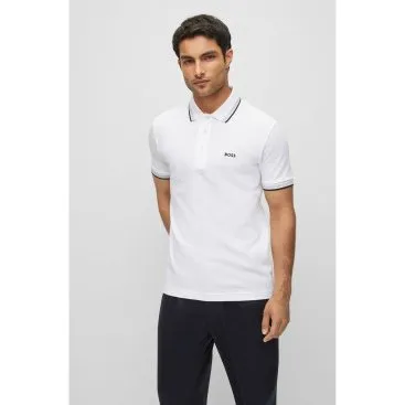 BOSS Polo Uomo Paddy Bianca in Cotone Piqué