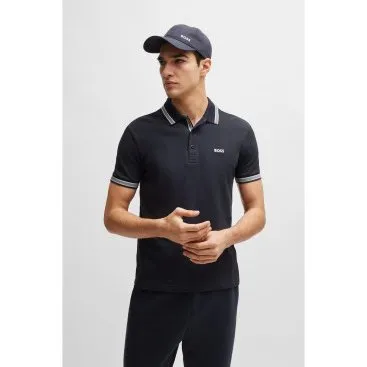 BOSS Polo Paddy Blu Navy in Cotone Biologico