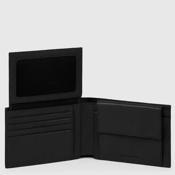 Piquadro Portafoglio Nero con Protezione RFID e Cuoio Toscano