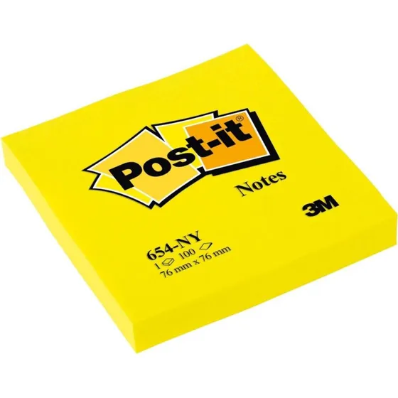 3M Post-it 654NGE, 76x76 mm, giallo neon, 100 fogli