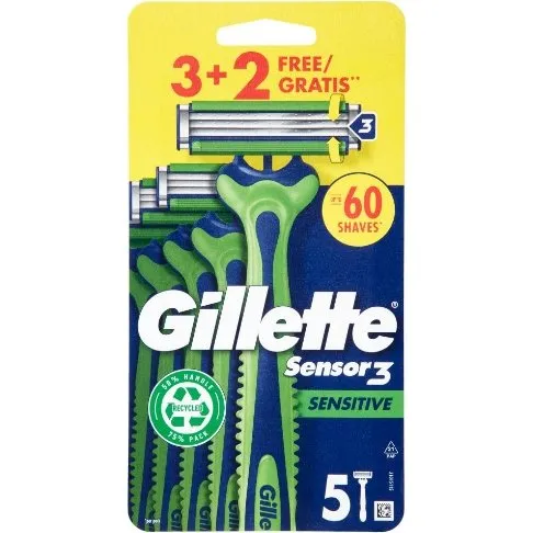 Gillette Sensor3 Sensitive Rasoio Usa e Getta a 3 Lame 5 Pezzi