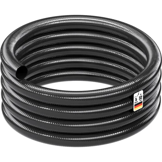 Wiltec Tubo Spiralato PVC D32mm Nero 5m per Pompe Laghetto