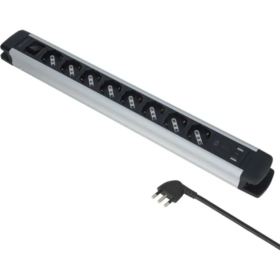 Multipresa Alu 8P40 2USB-A USB-C PD20W Nero 2m