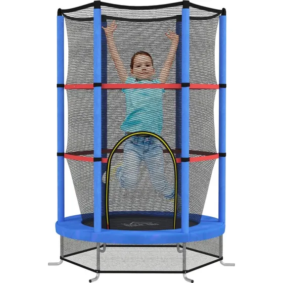Tappeto Elastico per Bambini 3-6 Anni Ø140x190 cm con Rete di Protezione Blu e Nero
