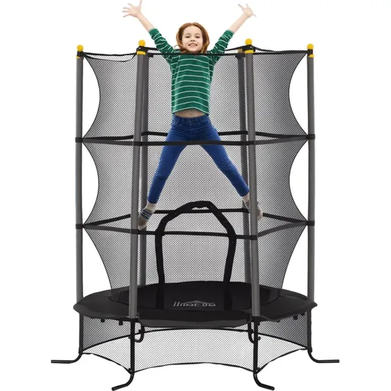 HOMCOM Trampolino Elastico 1,6x1,9 m con Rete di Sicurezza e Pali Imbottiti, Nero