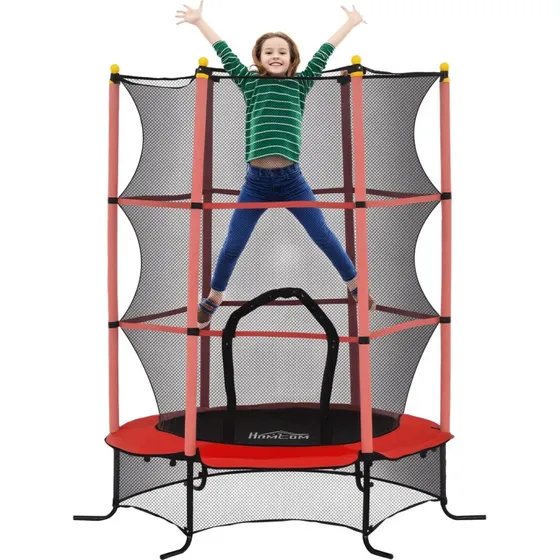 HOMCOM Trampolino Elastico 1,6x1,9 m con Rete di Sicurezza, Rosso