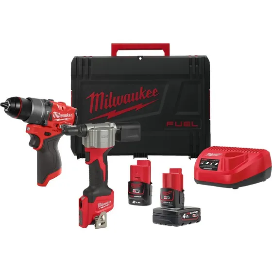 Milwaukee M12 FPP2D2-422X Kit Trapano con Percussione + Rivettatrice 12V