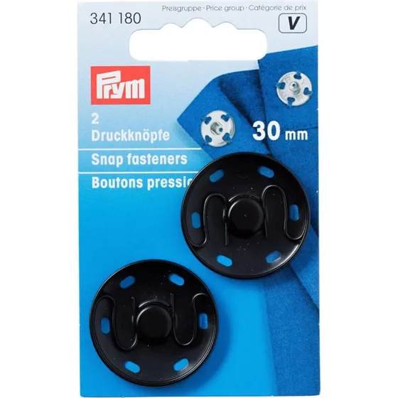 Prym Bottoni Automatici Ottone Nero 30mm (2 Pezzi)