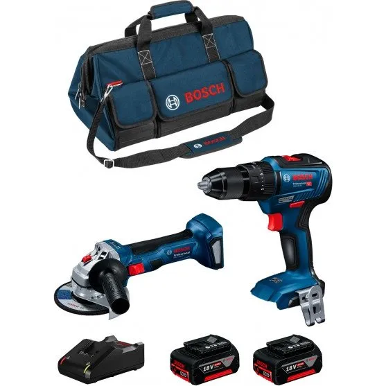 Bosch Kit GSB 18V-55 + GWS 18V-7 + 2 Batterie 4Ah