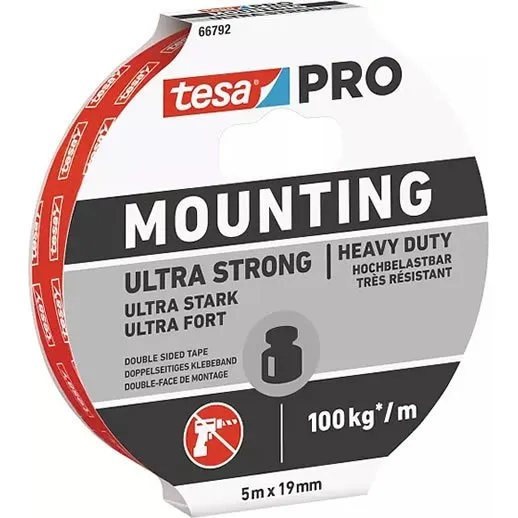 Tesa PRO Ultra Strong Nastro Biadesivo 5 m x 19 mm Bianco