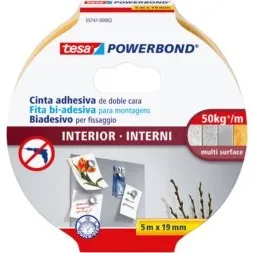 Tesa Nastro Biadesivo Interni 5 m x 19 mm Bianco