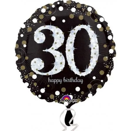 Anagram Palloncino 30 anni Nero e Argento 45 cm