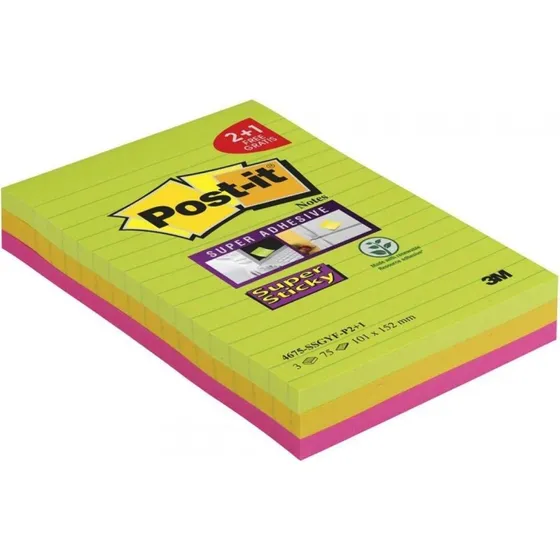 3M Post-it Super Sticky Notes 3x75 fogli verde neon, giallo ultra, rosa ultra