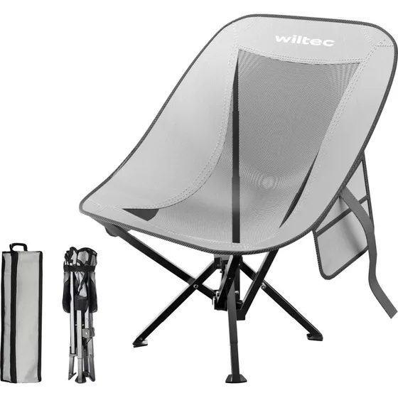 Wiltec Sedia Pieghevole Portatile Grigio Nero 100 kg