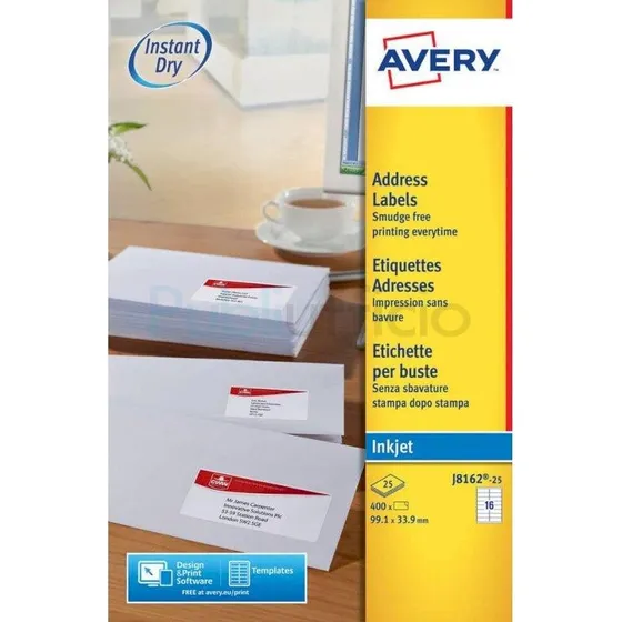 Avery Etichette Bianche QuickDRY™ 99,1x33,9 mm J8162-25
