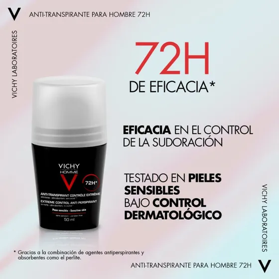 Vichy Homme Deo Roll-On 72h Antitraspirante Pelli Sensibili