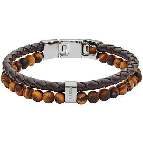 Fossil Bracciale Uomo JF03118040 Pelle Marrone Occhio di Tigre