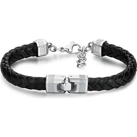Bracciale Brosway Knocker BKC22 in acciaio 316L e pelle sintetica nera