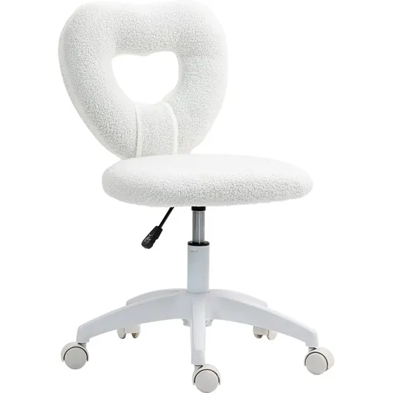 HOMCOM Sedia da Ufficio Schienale a Cuore in Velluto Teddy Bianco 45x56x78-88 cm