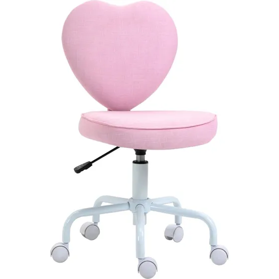 HOMCOM Sedia Scrivania Cuore Rosa Regolabile 5 Rotelle