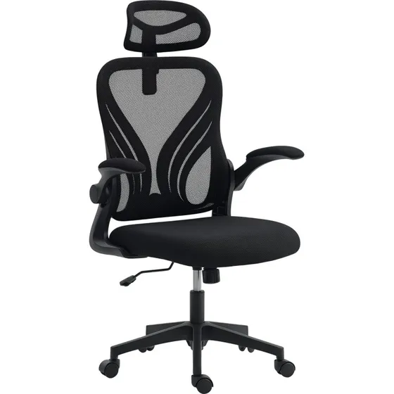 HOMCOM Sedia Ufficio Ergonomica con Braccioli Ribaltabili, Nero
