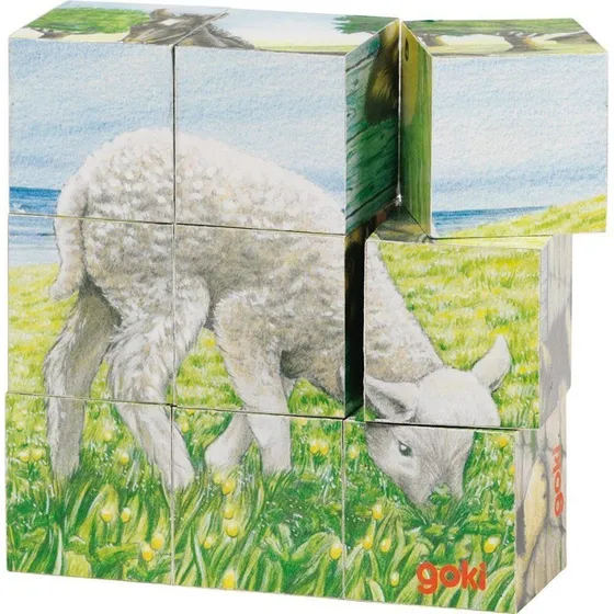 Goki Puzzle Cubi in Legno – Animali della Fattoria