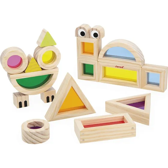 Janod Sensory Costruzioni in Legno con Vetrini Colorati 18 Pezzi