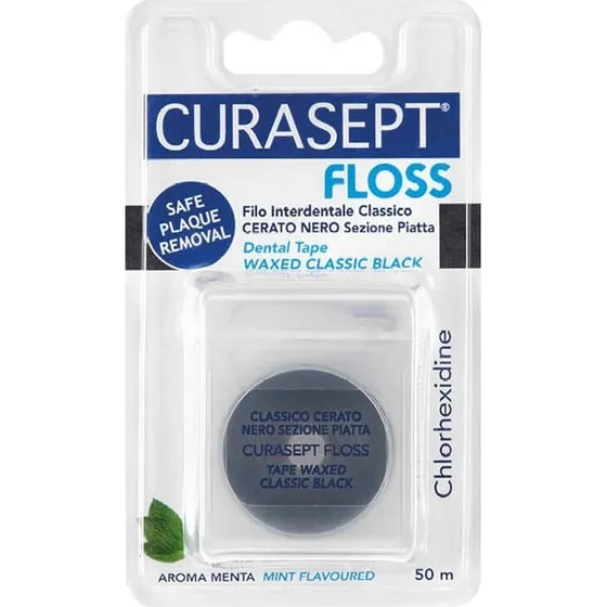 Curasept Floss Filo Interdentale Nero Cerato con Clorexidina 50m