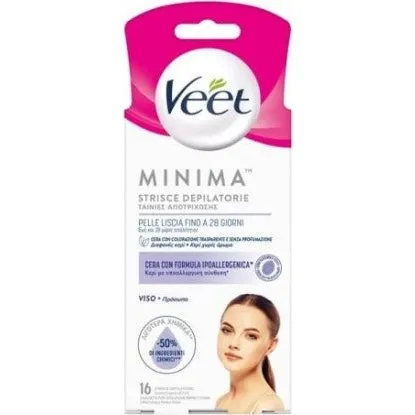 Veet Minima Strisce Depilatorie Viso Ipoallergeniche - 16 Pezzi