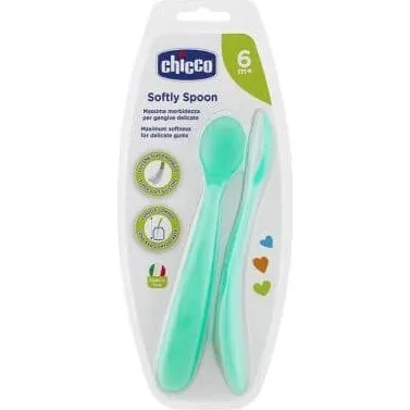 Chicco Set di 2 Cucchiai in Silicone per Bambini da 6 Mesi - Design Maschile