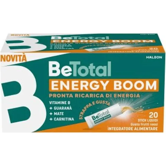 Be-Total Boom Integratore con Vit B, Guaranà, Mate e Carnitina, 20 stick