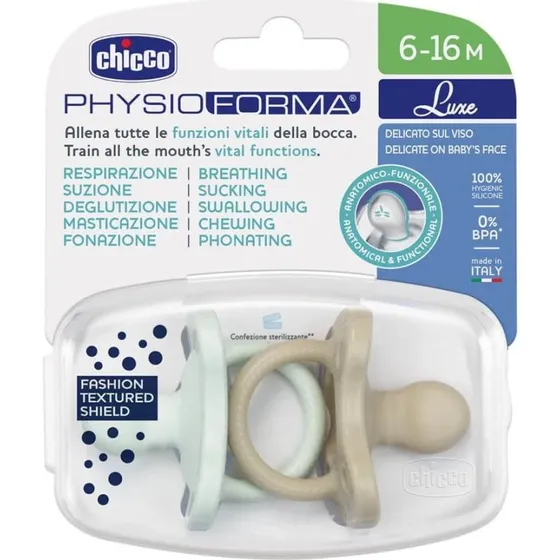 Chicco Ciuccio Physio Luxe Verde/Grigio 6-16m - 2 pz