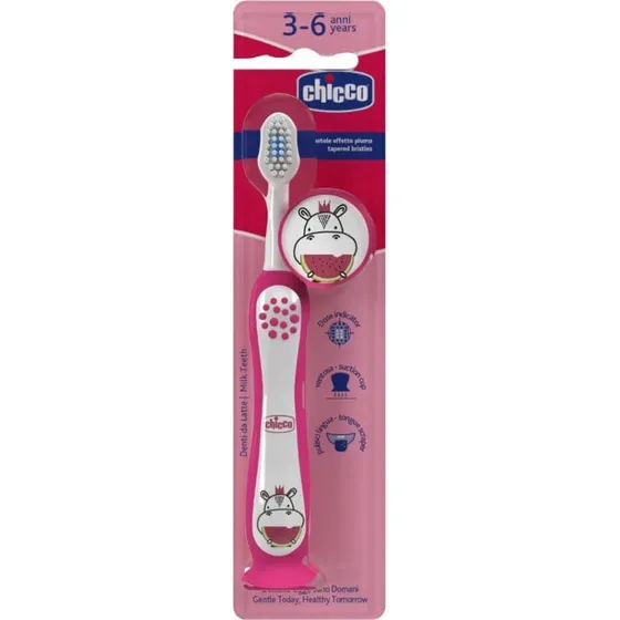 Chicco Spazzolino per bambini Hippo, 3-6 anni, Rosa