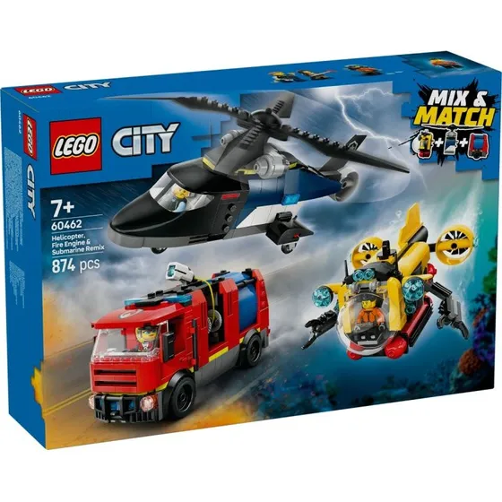 LEGO City 60462 Elicottero, Autopompa e Sottomarino 3-in-1