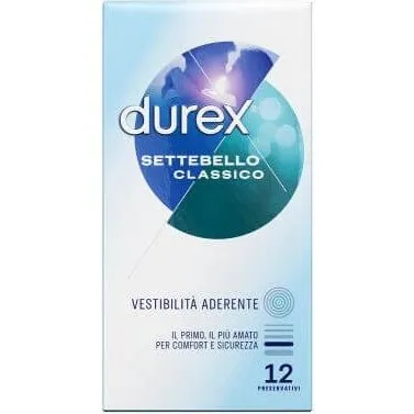 Durex Settebello Classico Preservativi con Vestibilità Aderente - 12 Pezzi