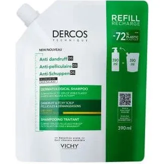 Vichy Dercos Shampoo Antiforfora per Capelli Secchi, Ricarica 390ml