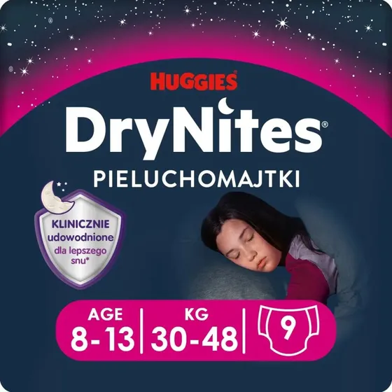 Huggies DryNites Mutandine Assorbenti per Ragazze 8-13 Anni, 9 Pezzi