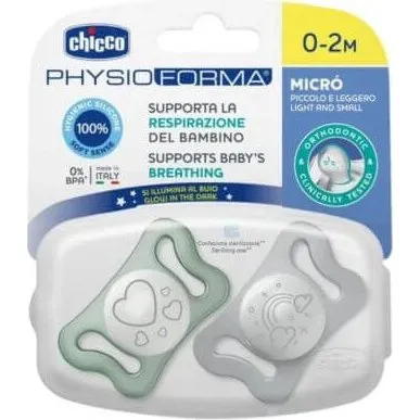 Chicco Succhietto PhysioForma Micro Lumi Silicone 0-2 mesi, 2 pezzi