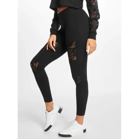 Urban Classics Leggings da Donna con Inserti in Pizzo - Nero