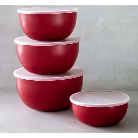 KitchenAid Set 4 Ciotole Plastica Empire Red con Coperchio