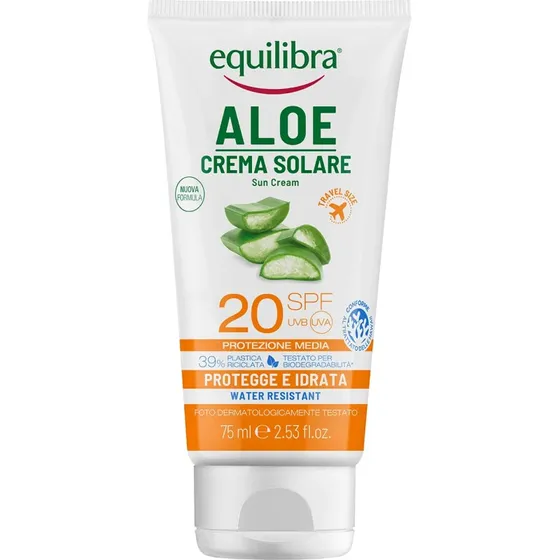 Equilibra Aloe Crema Solare SPF 20 con Vitamina C ed E, 75 ml